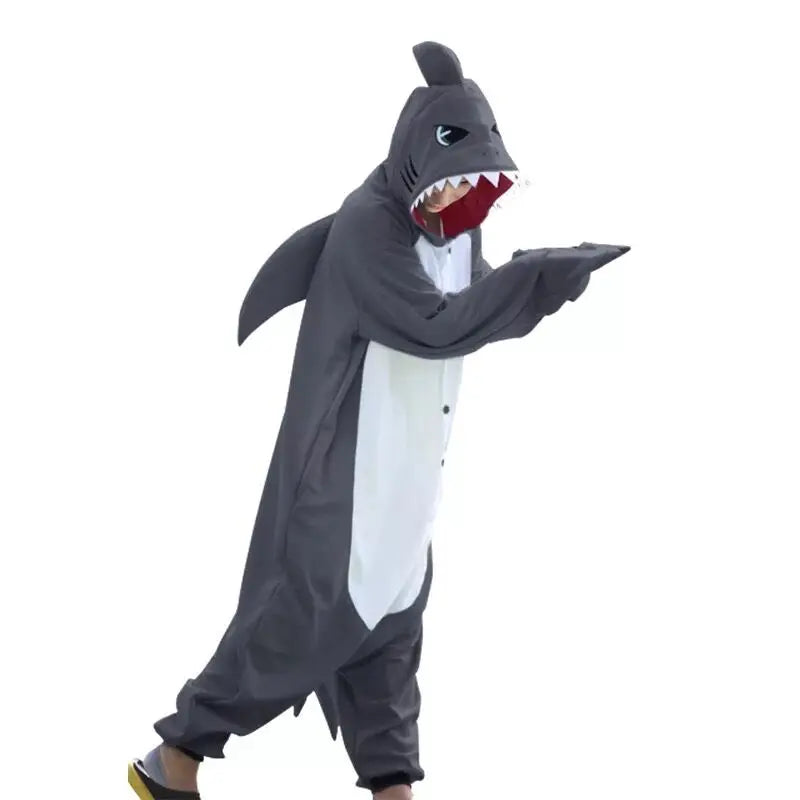 Kigurumi New Animal Unisex Adult Blue Shark Onesie Pajamas Cartoon Soft Fleece Halloween Family Party Costumes Jumpsuits