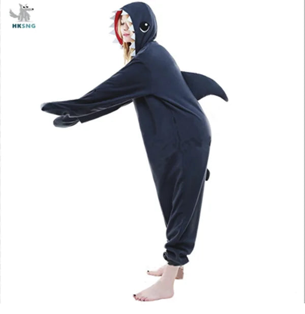 Kigurumi New Animal Unisex Adult Blue Shark Onesie Pajamas Cartoon Soft Fleece Halloween Family Party Costumes Jumpsuits