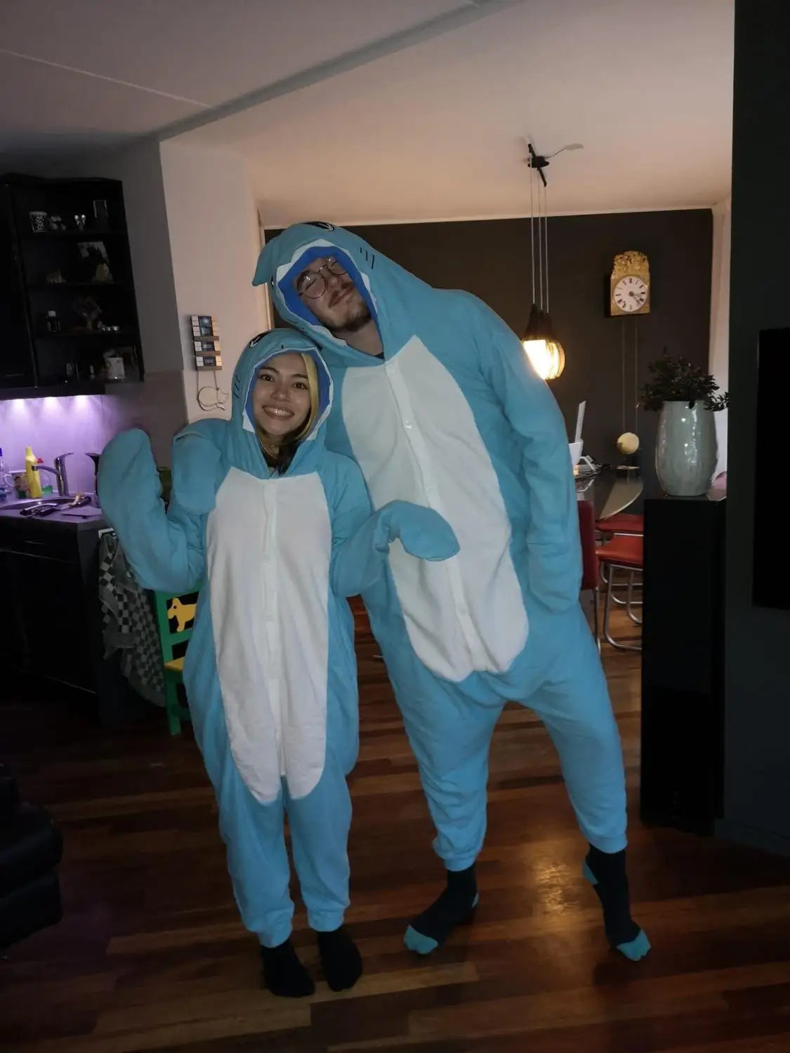 Kigurumi New Animal Unisex Adult Blue Shark Onesie Pajamas Cartoon Soft Fleece Halloween Family Party Costumes Jumpsuits