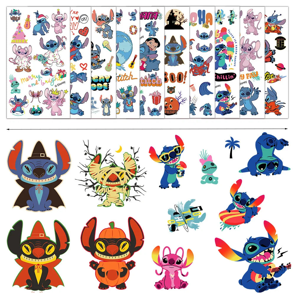 Tatouages Temporaires Stitch - Set 10pcs Halloween Cartoon Interstellaire
