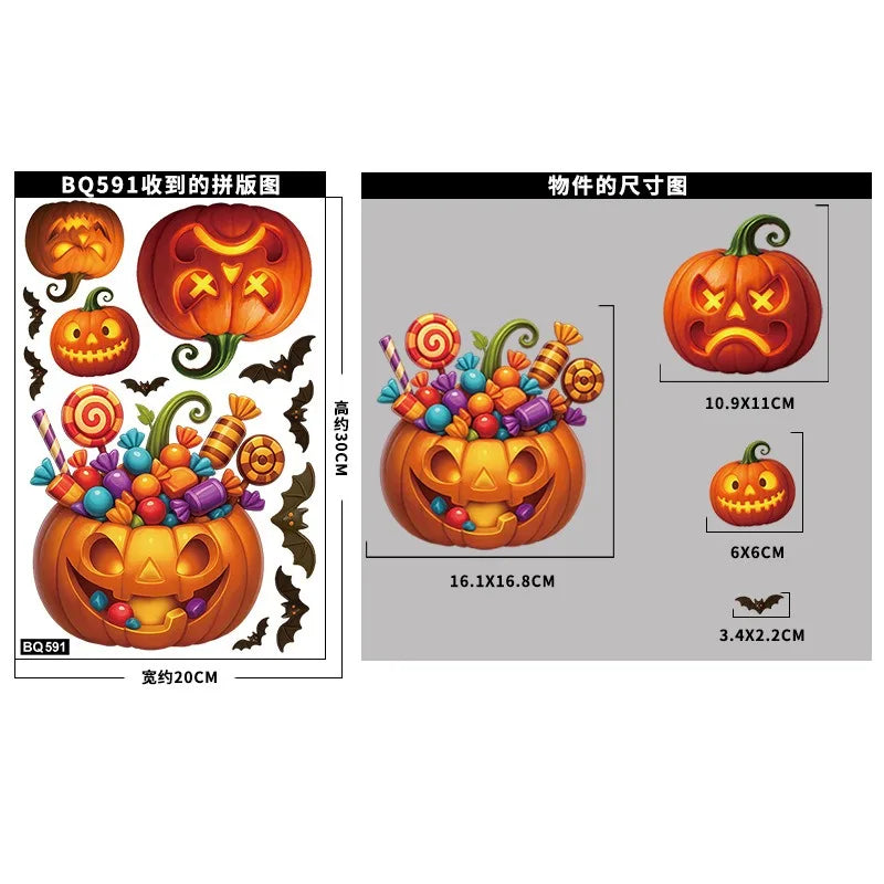 Autocollants Halloween Fenêtre - Citrouilles, Chats Noirs & Fantômes 2025