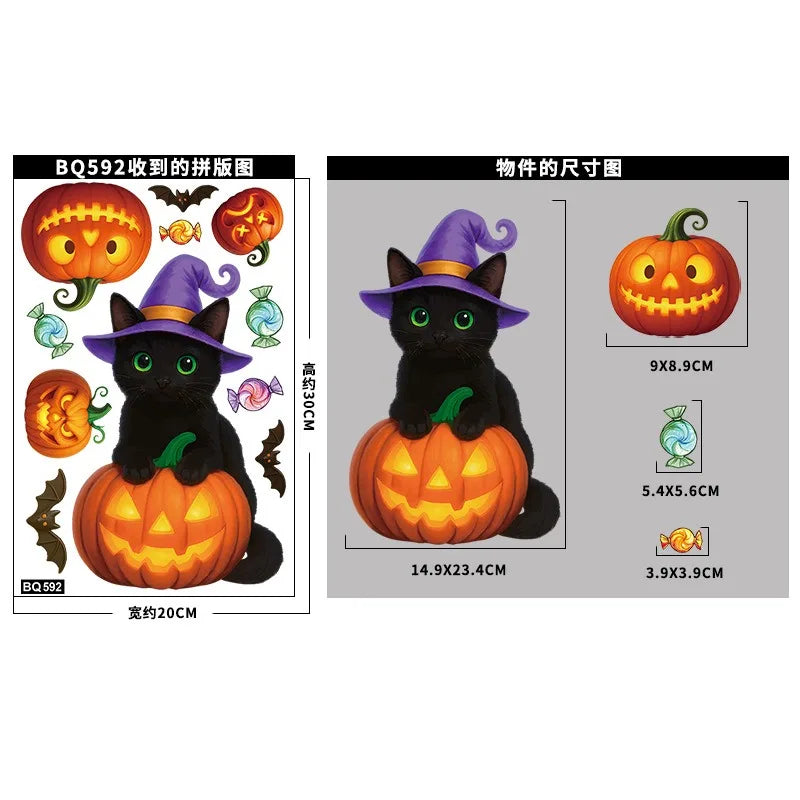 Autocollants Halloween Fenêtre - Citrouilles, Chats Noirs & Fantômes 2025