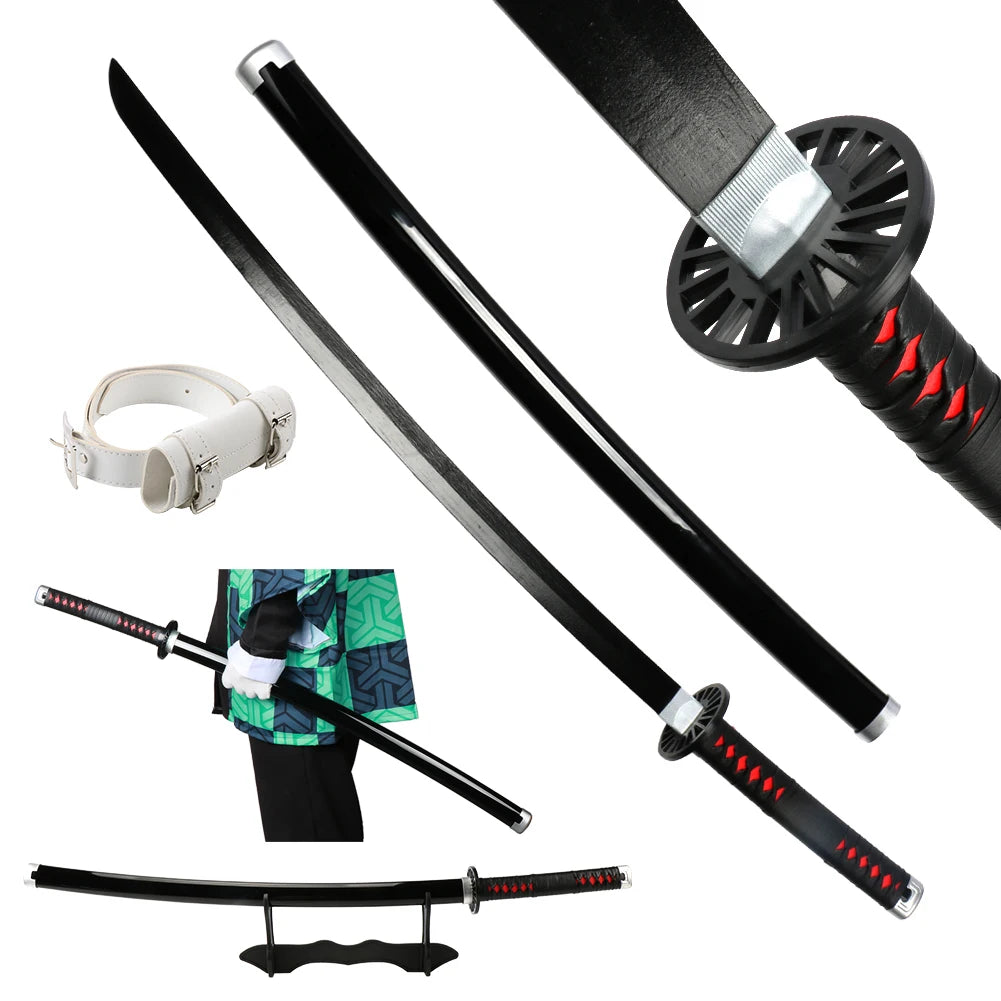 41 inch Demon Slayer Samurai Katana Sword With Belt And Holder Tanjiro Halloween Cosplay Props Decoration